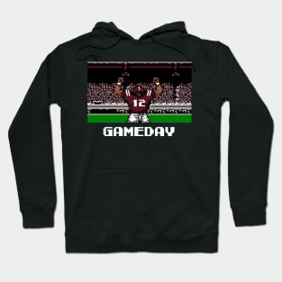 Maroon and White Gameday Retro 8 Bit Linebacker Hoodie